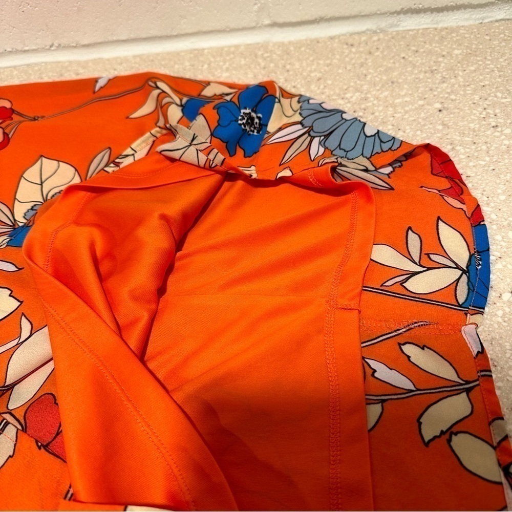 Daniello Boutique Shift Knee Length Floral Vibrant Dress Orange 12 Large VGUC - Picture 9 of 16
